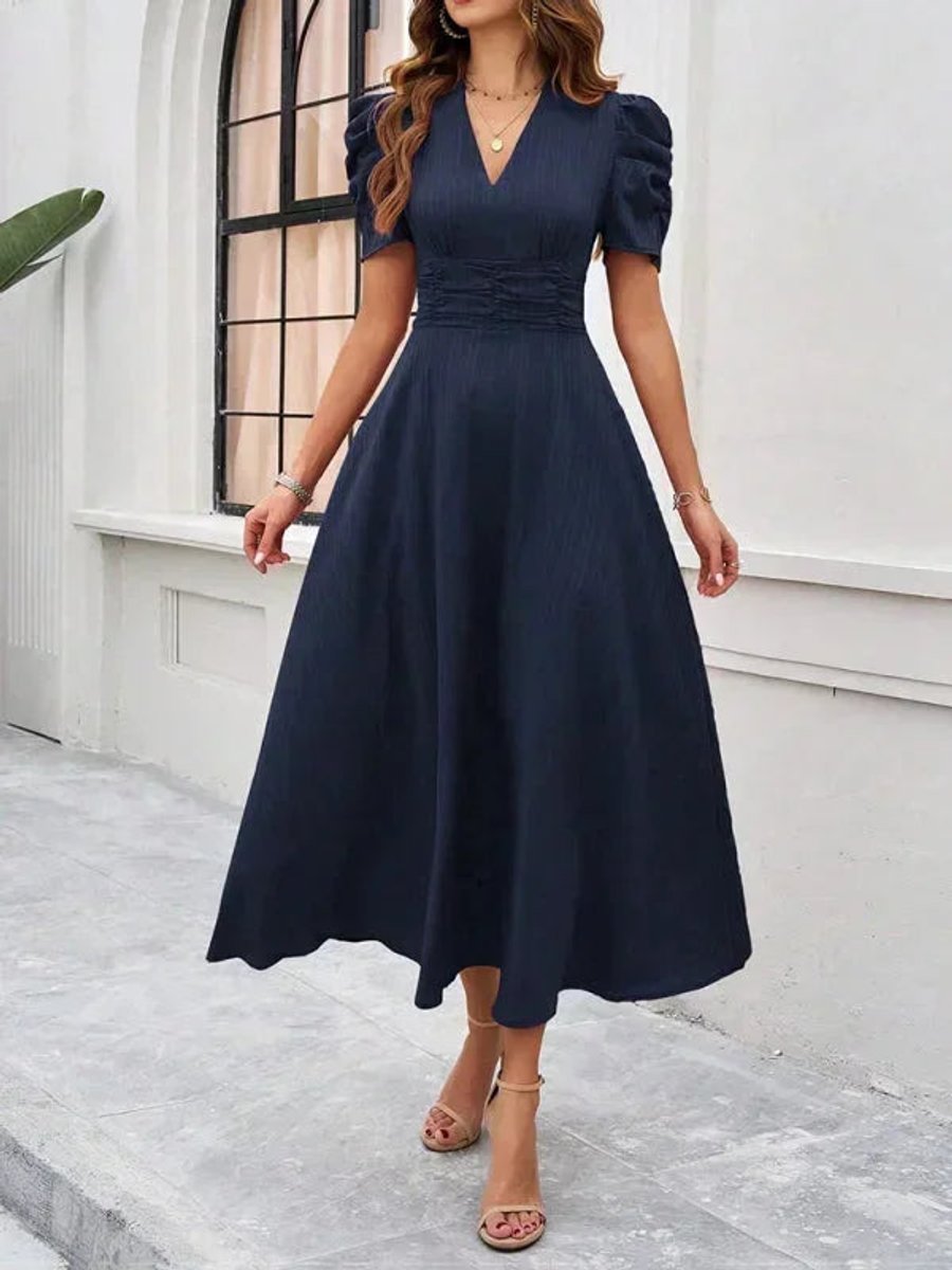 Isla | Women's V-Neck Puff Sleeve Midi Christmas Party Dress