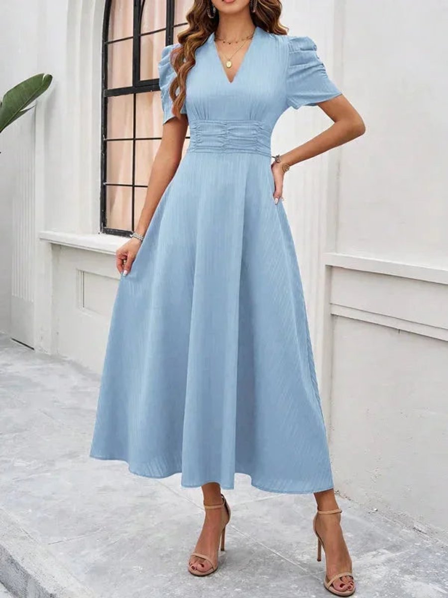 Isla | Women's V-Neck Puff Sleeve Midi Christmas Party Dress
