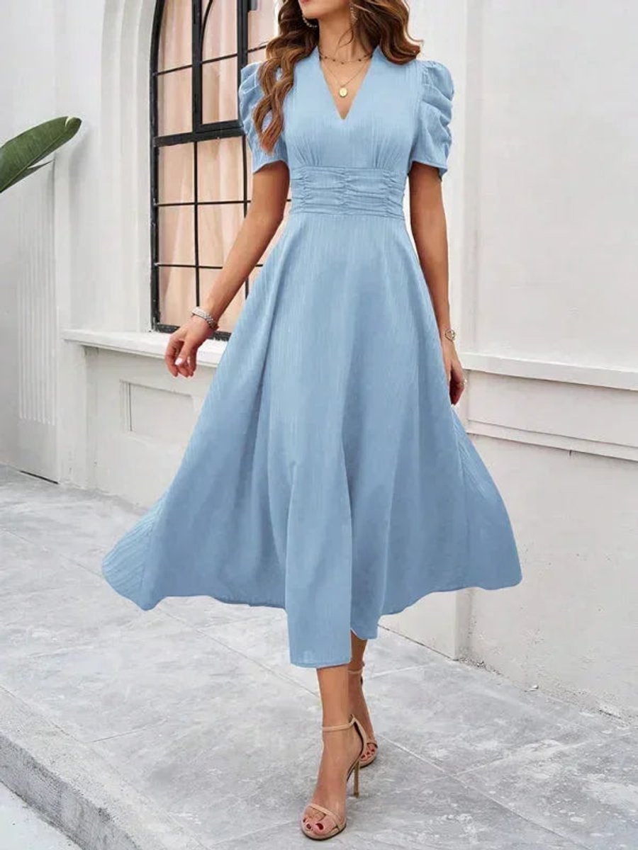 Isla | Women's V-Neck Puff Sleeve Midi Christmas Party Dress