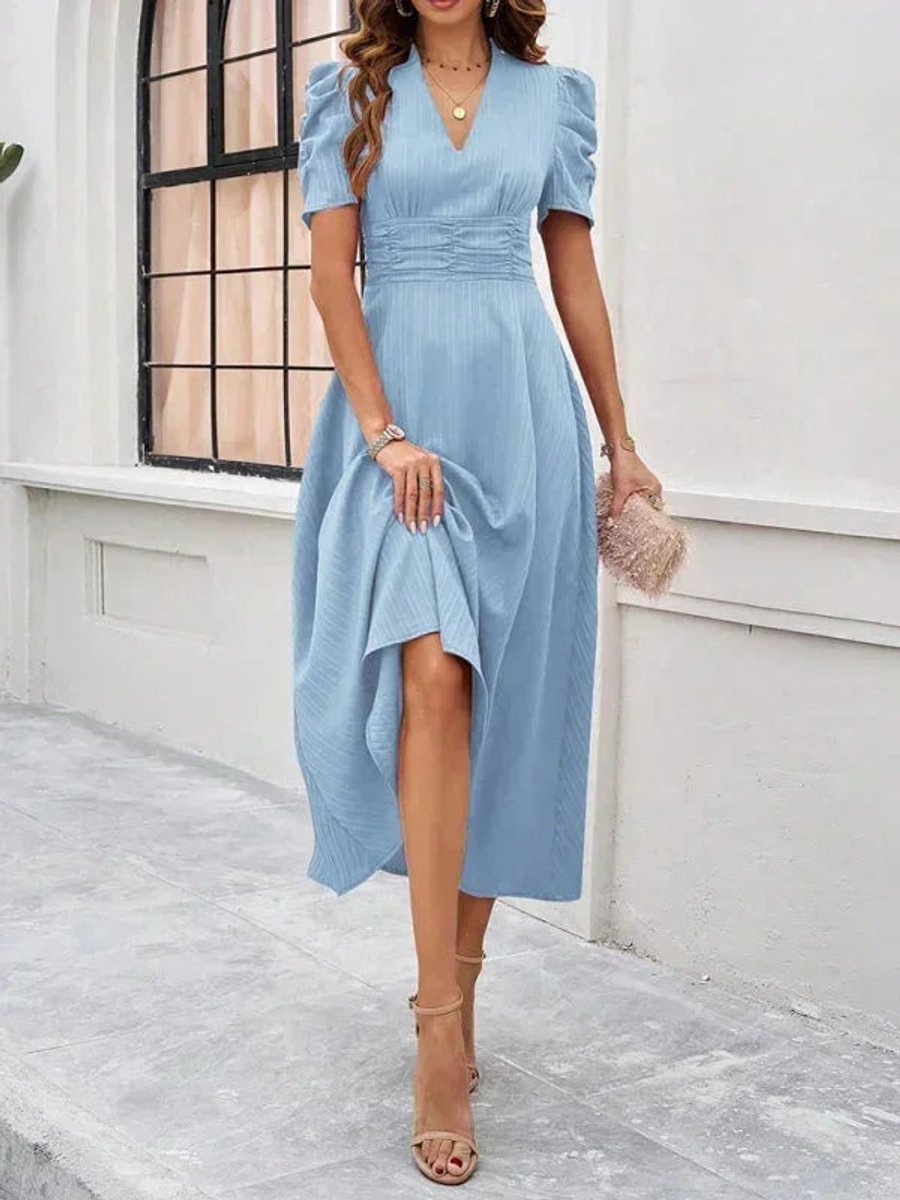 Isla | Women's V-Neck Puff Sleeve Midi Christmas Party Dress