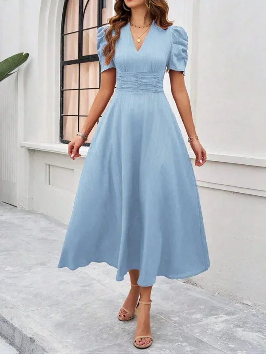 Isla | Women's V-Neck Puff Sleeve Midi Christmas Party Dress