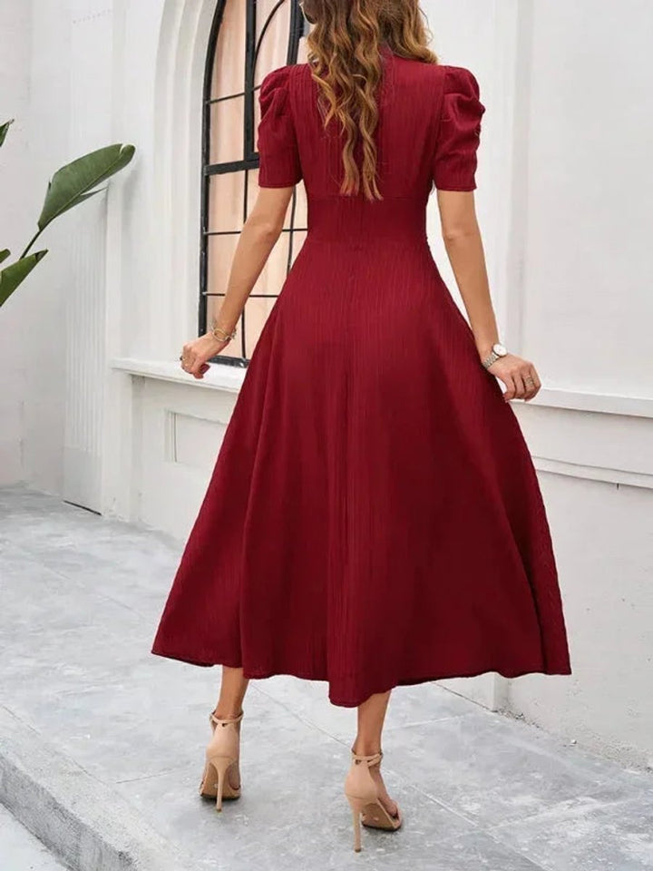 Isla | Women's V-Neck Puff Sleeve Midi Christmas Party Dress