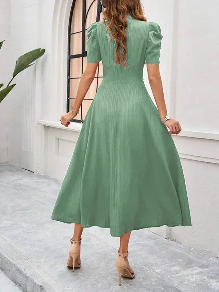 Isla | Women's V-Neck Puff Sleeve Midi Christmas Party Dress