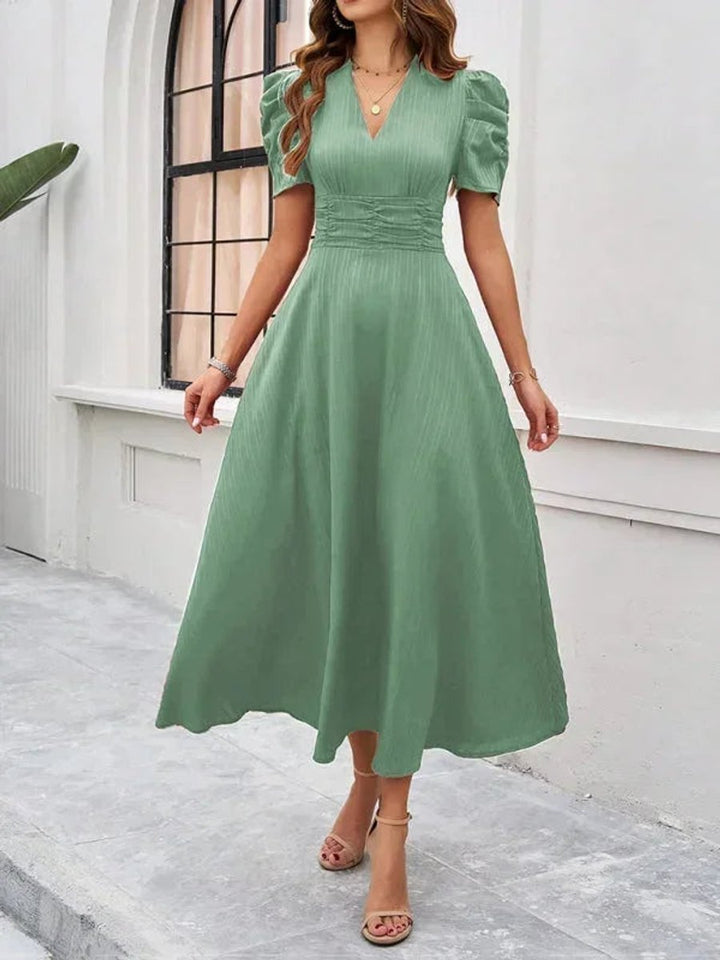 Isla | Women's V-Neck Puff Sleeve Midi Christmas Party Dress