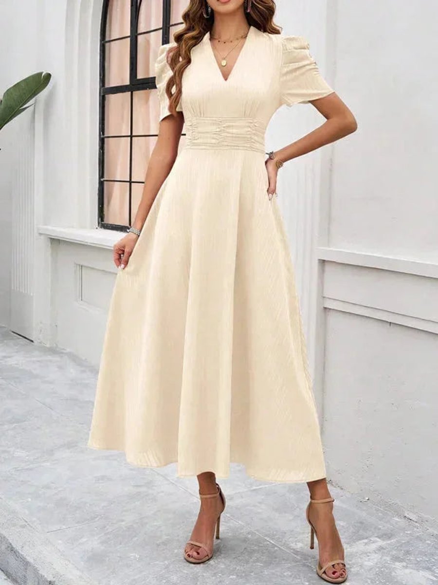 Isla | Women's V-Neck Puff Sleeve Midi Christmas Party Dress