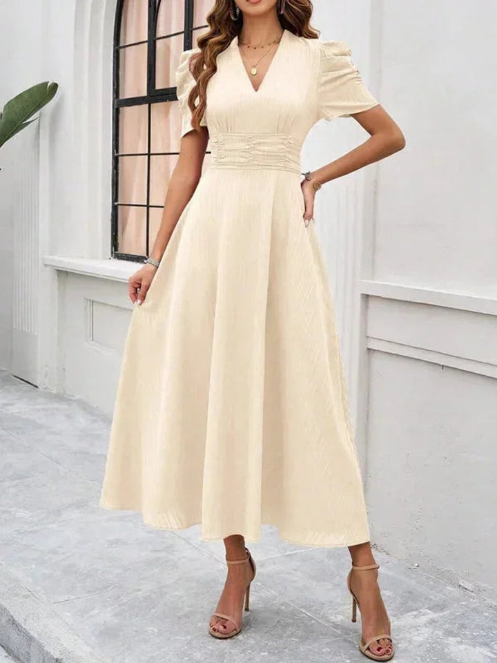 Isla | Women's V-Neck Puff Sleeve Midi Christmas Party Dress