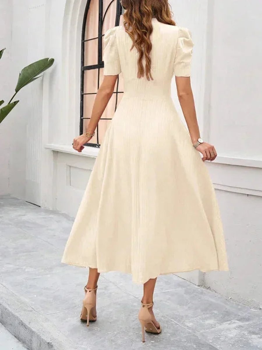 Isla | Women's V-Neck Puff Sleeve Midi Christmas Party Dress