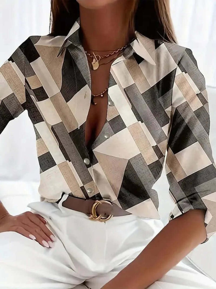 Scarlett | Women's Vintage Geometric Print Blouse Button-Up Shirt Collar