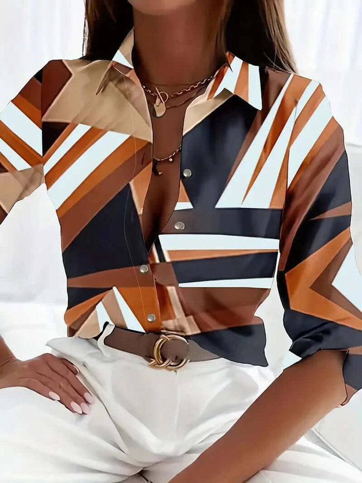 Scarlett | Women's Vintage Geometric Print Blouse Button-Up Shirt Collar
