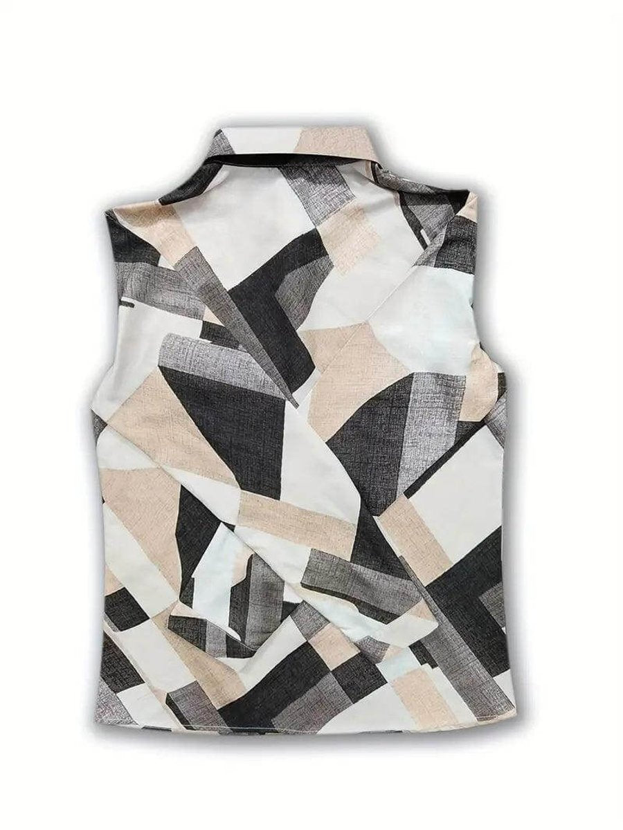 Scarlett | Women's Vintage Geometric Print Blouse Button-Up Shirt Collar