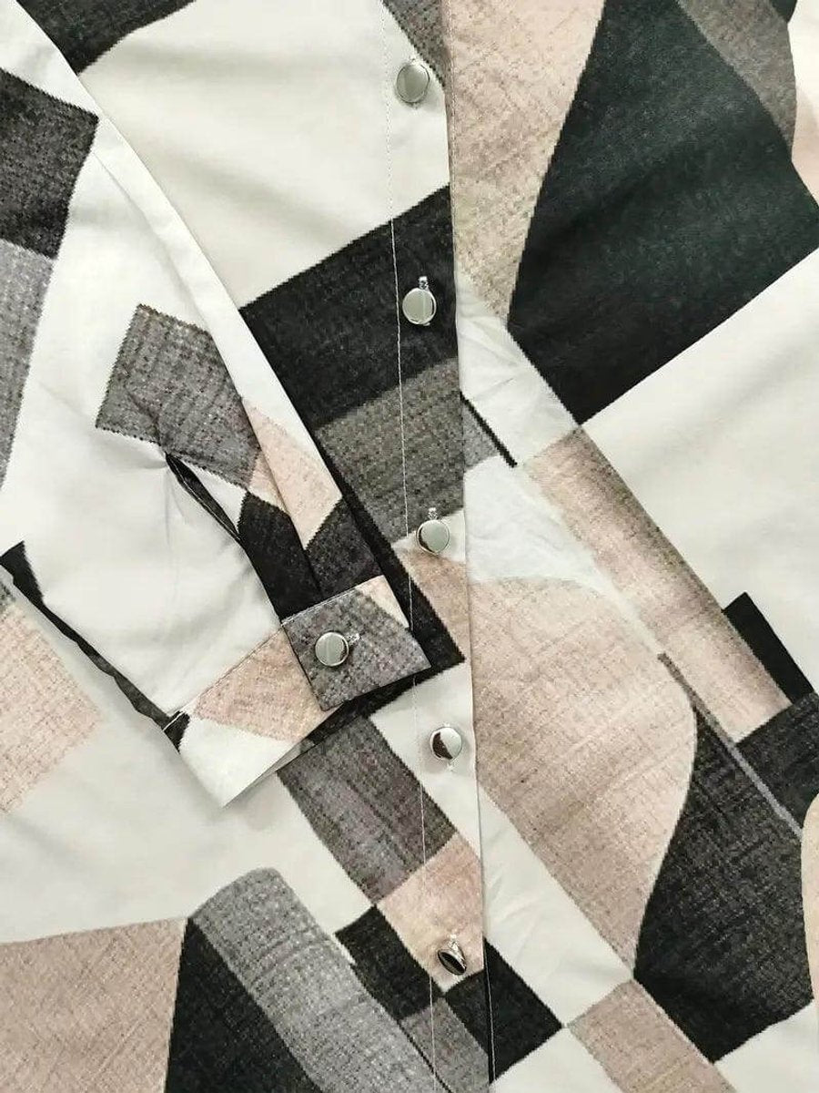 Scarlett | Women's Vintage Geometric Print Blouse Button-Up Shirt Collar