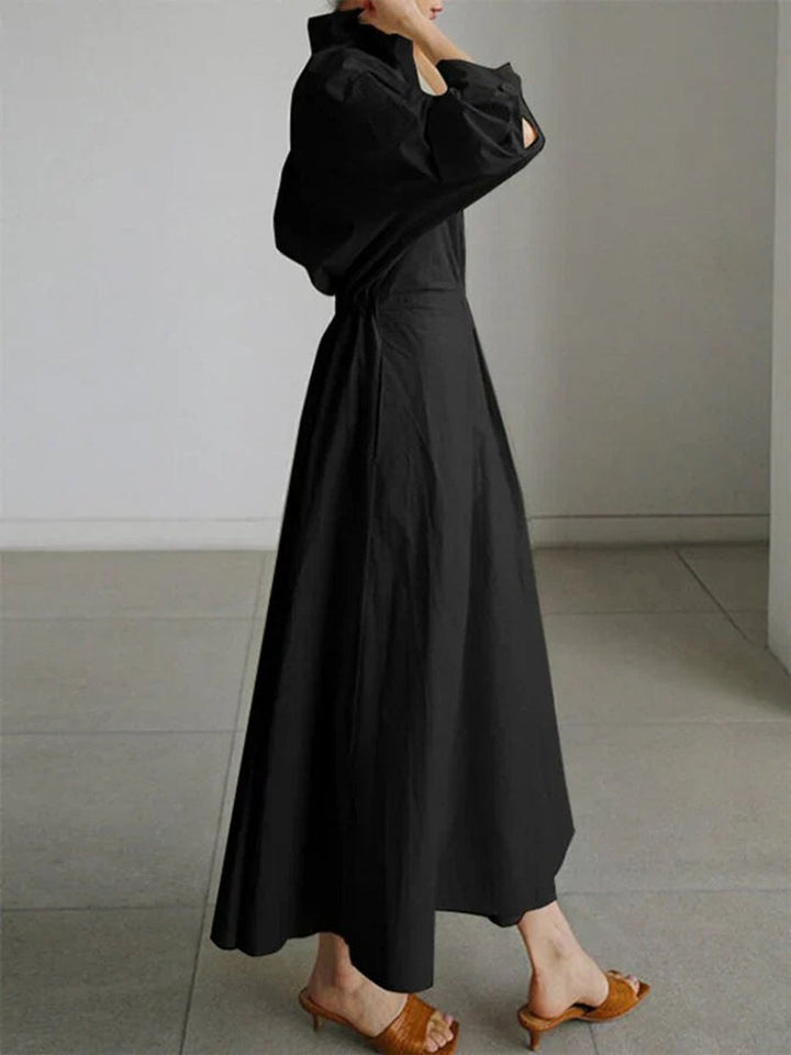 Sophie | Women's Pleated Midi Shirt Dress Fitted Waist Side Pockets