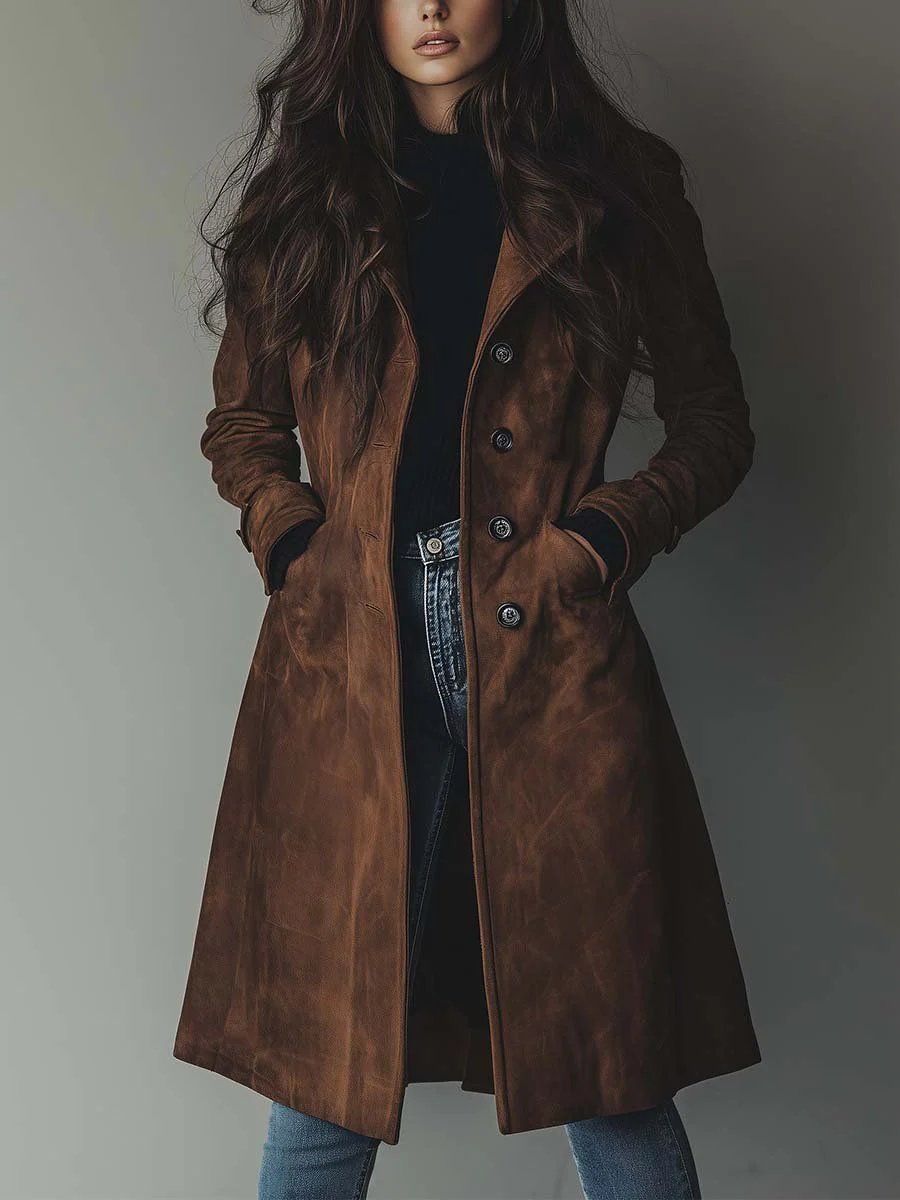 Lily | Women's Vintage Double-Breasted Suede Trench Coat