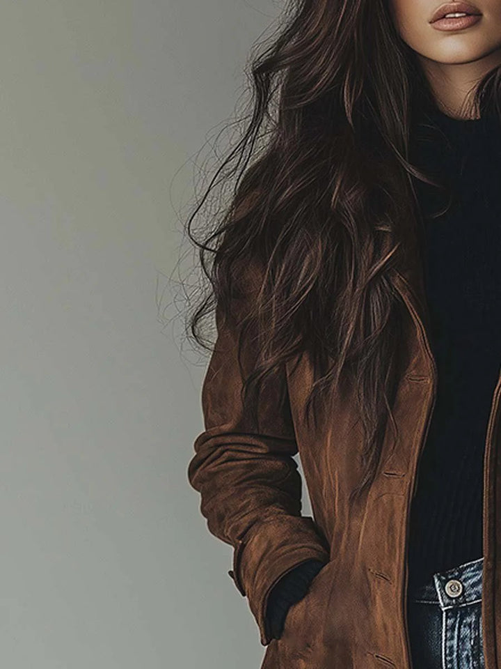 Lily | Women's Vintage Double-Breasted Suede Trench Coat