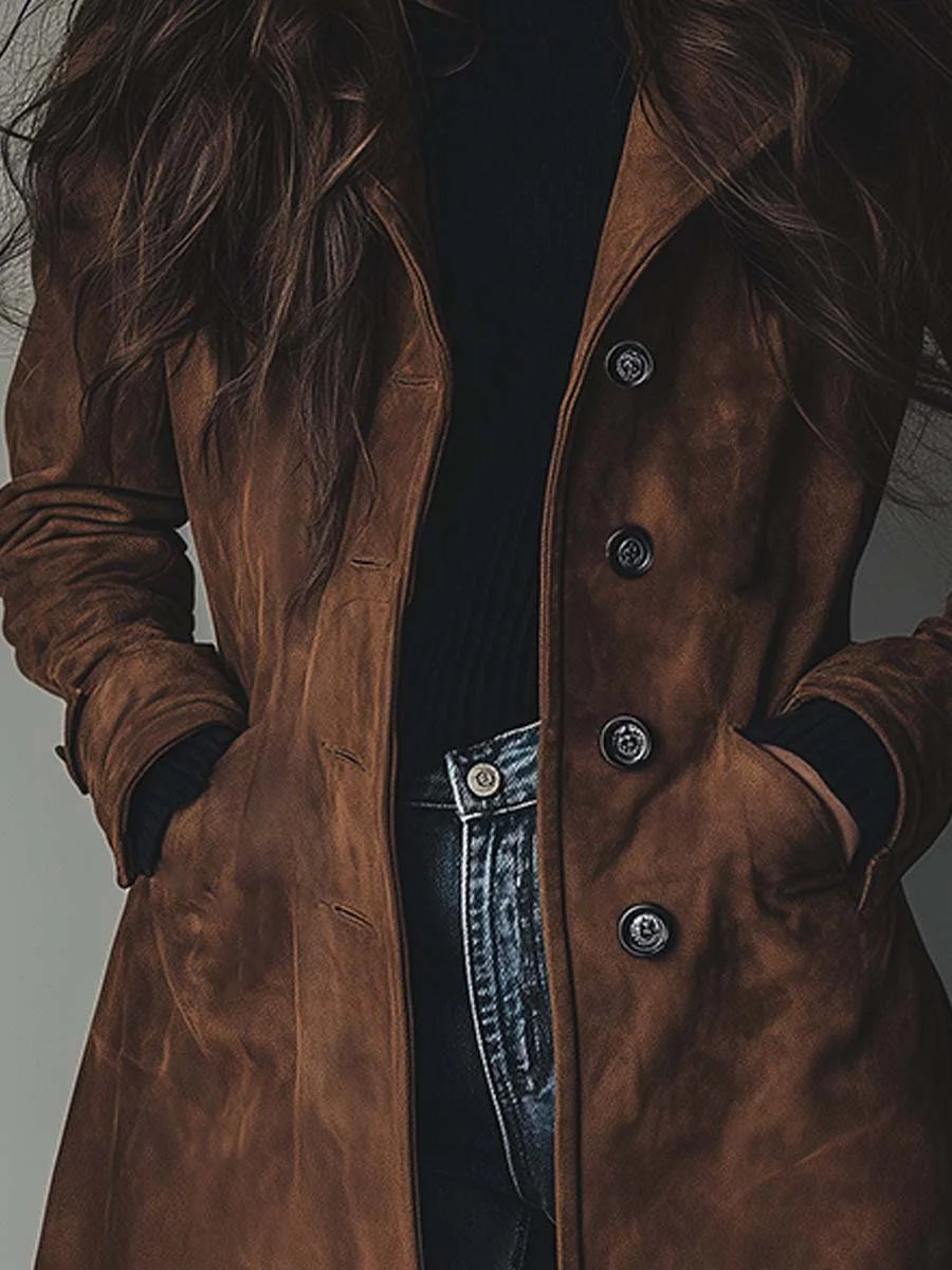Lily | Women's Vintage Double-Breasted Suede Trench Coat