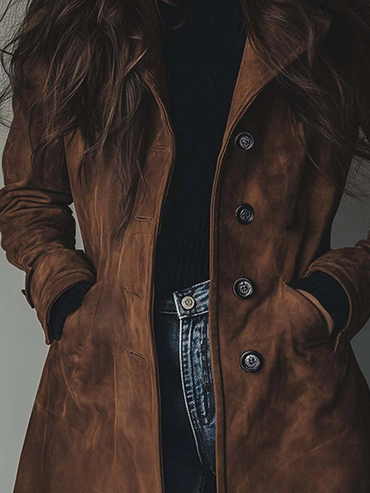 Lily | Women's Vintage Double-Breasted Suede Trench Coat