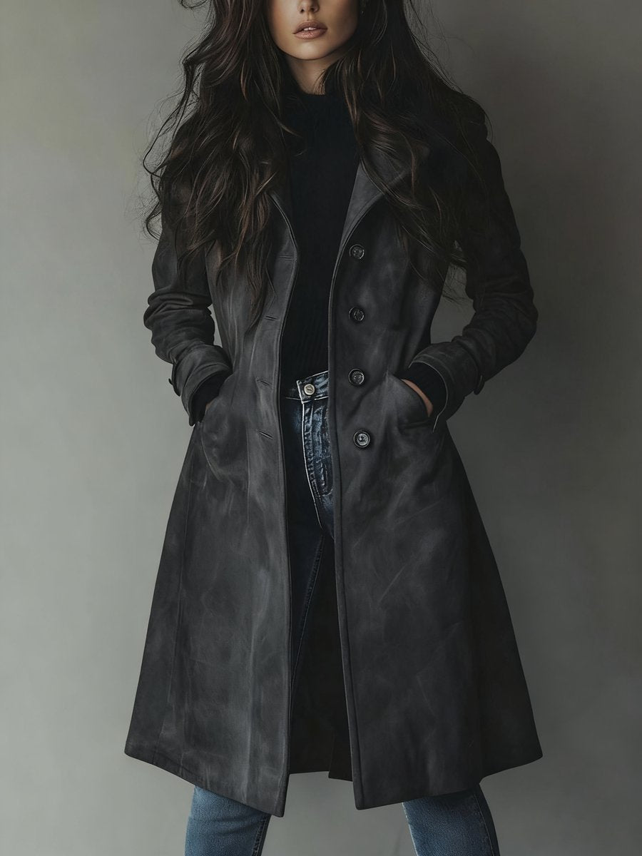 Lily | Women's Vintage Double-Breasted Suede Trench Coat