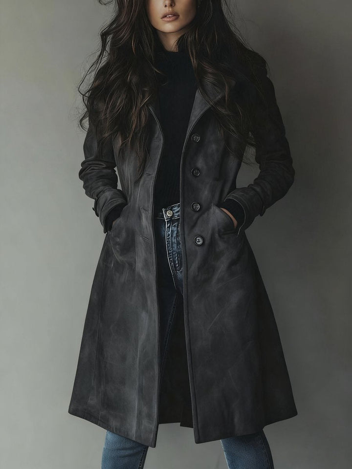 Lily | Women's Vintage Double-Breasted Suede Trench Coat