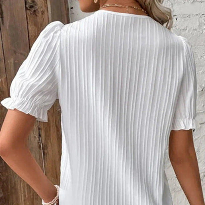 Ivy | Women's Vintage Lace-Trim V-Neck Puff Sleeve Pleated Blouse