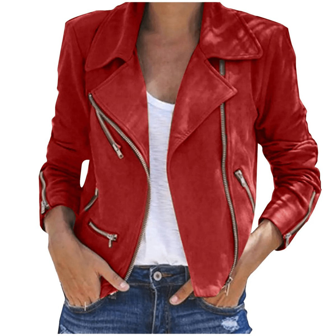 Mia | Women's Vintage Moto Biker Coat Zip-Up Suede Jacket