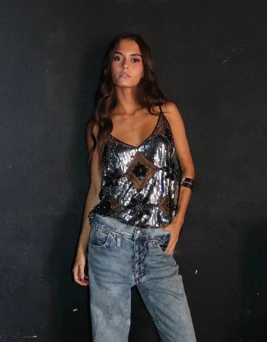 Sienna | Women's Sequin & Bead Embellished Sleeveless Evening Top
