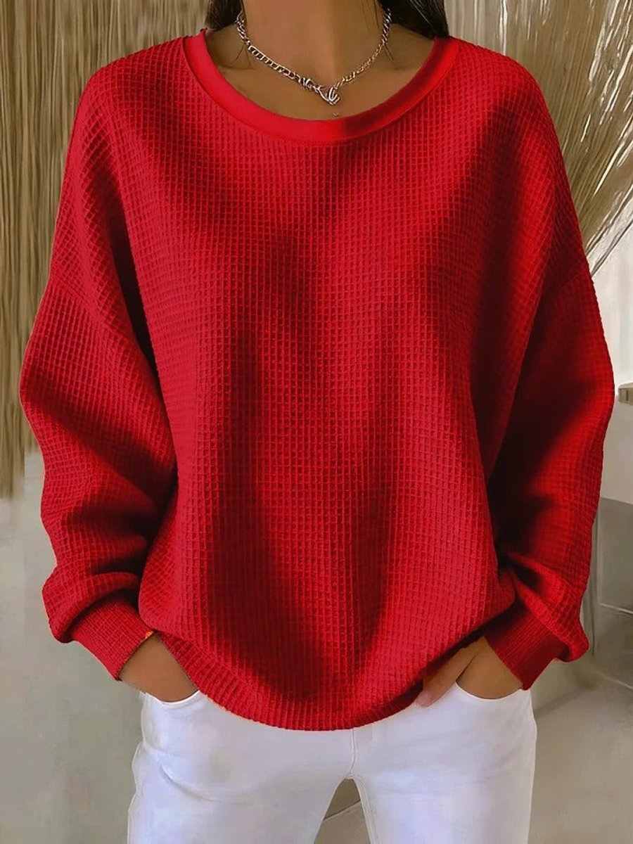 Ella | Women's Oversized Waffle Knit Jumper Henley Crew Neck Long Sleeve