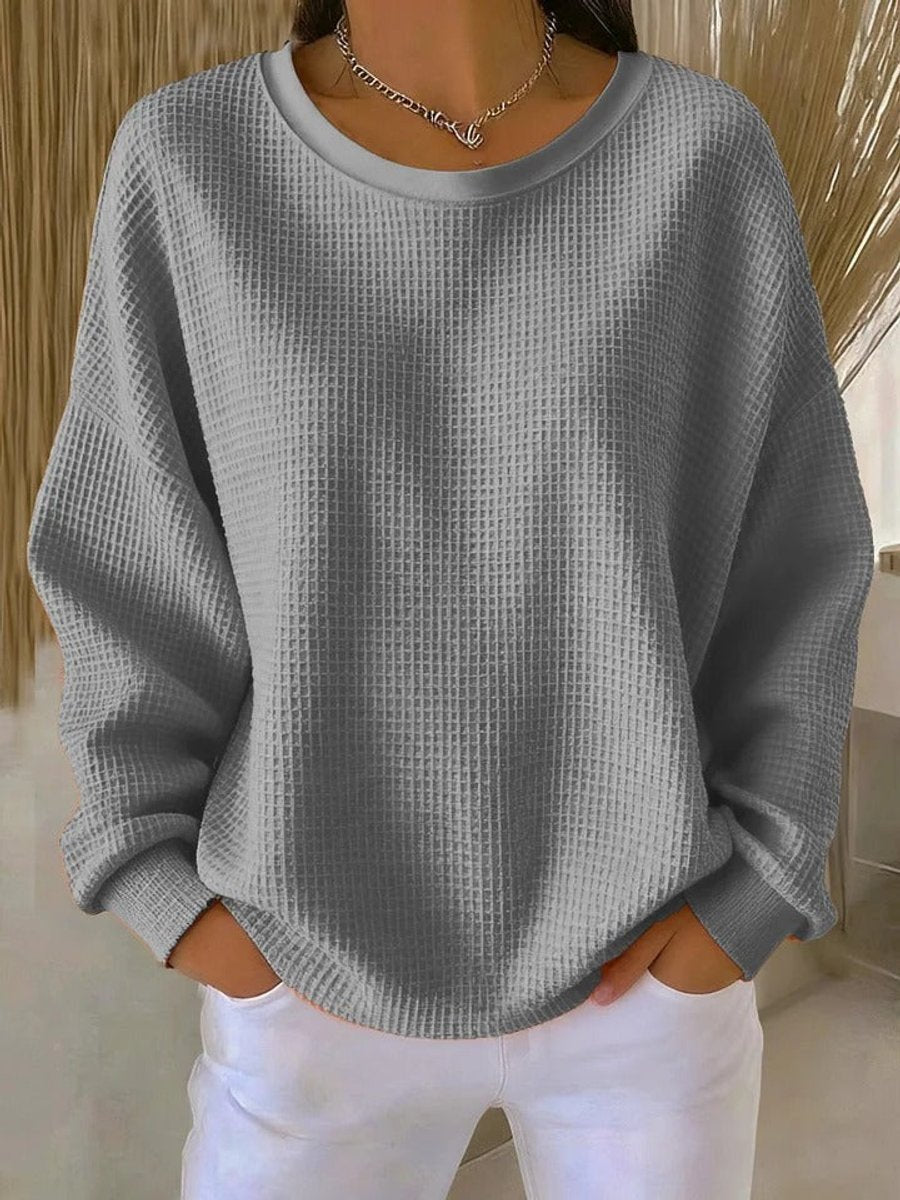 Ella | Women's Oversized Waffle Knit Jumper Henley Crew Neck Long Sleeve