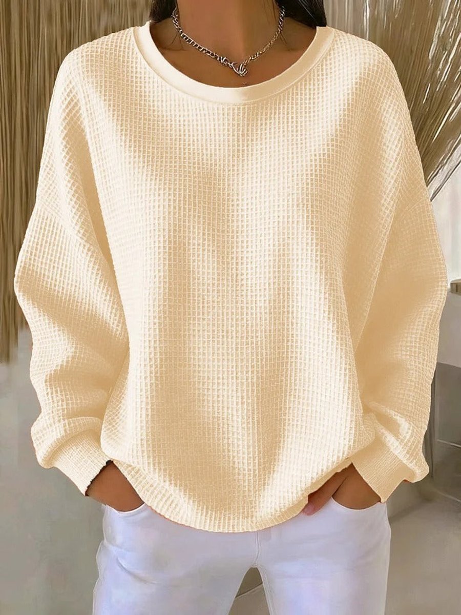 Ella | Women's Oversized Waffle Knit Jumper Henley Crew Neck Long Sleeve
