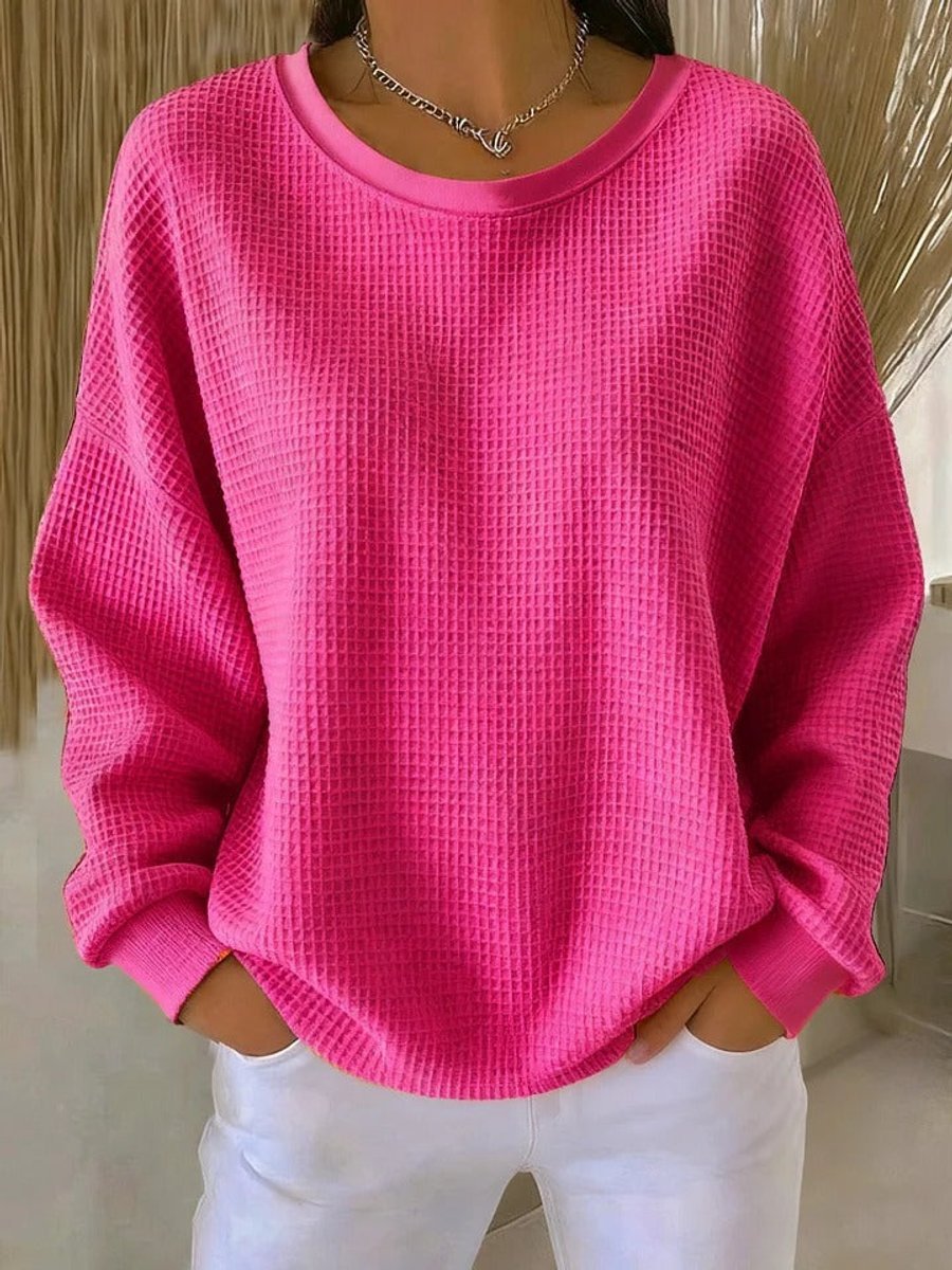 Ella | Women's Oversized Waffle Knit Jumper Henley Crew Neck Long Sleeve