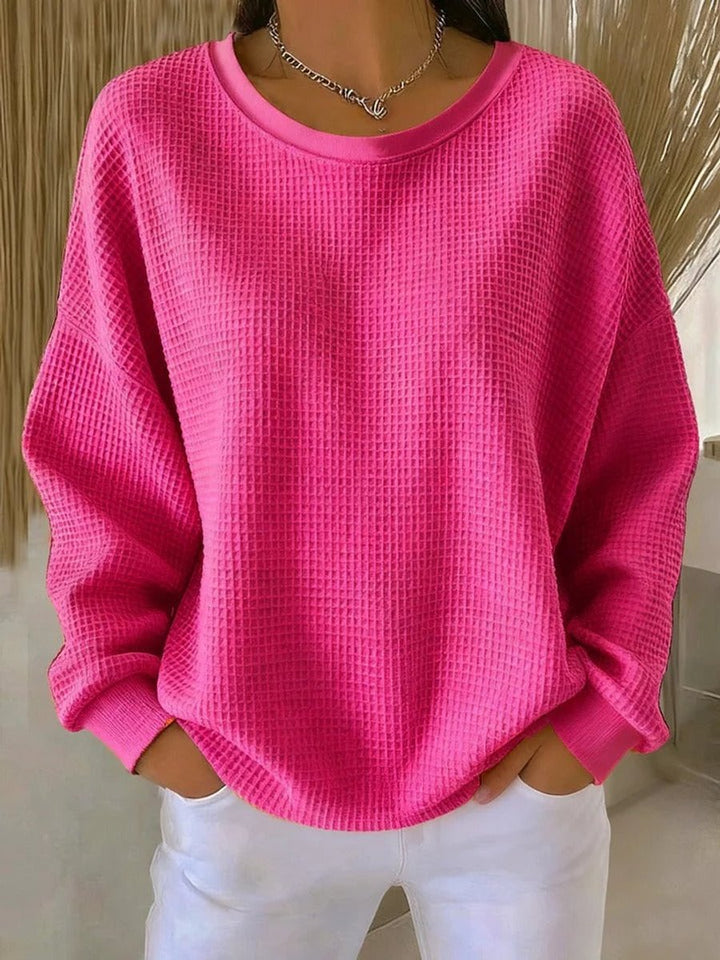 Ella | Women's Oversized Waffle Knit Jumper Henley Crew Neck Long Sleeve