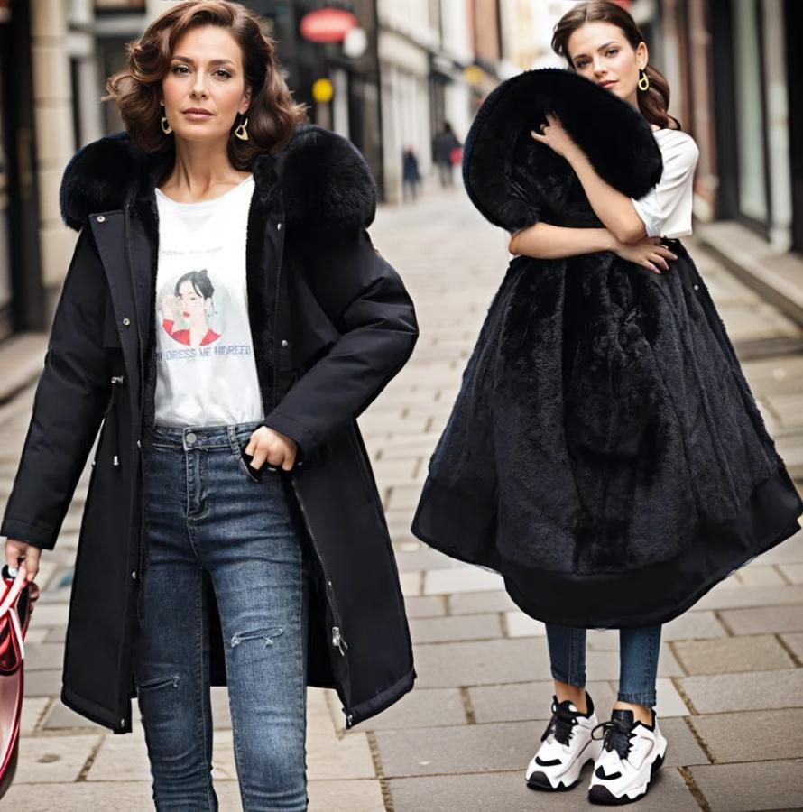 Melisande | Women's Long Parka Plush Lined Faux Fur Trim Hood