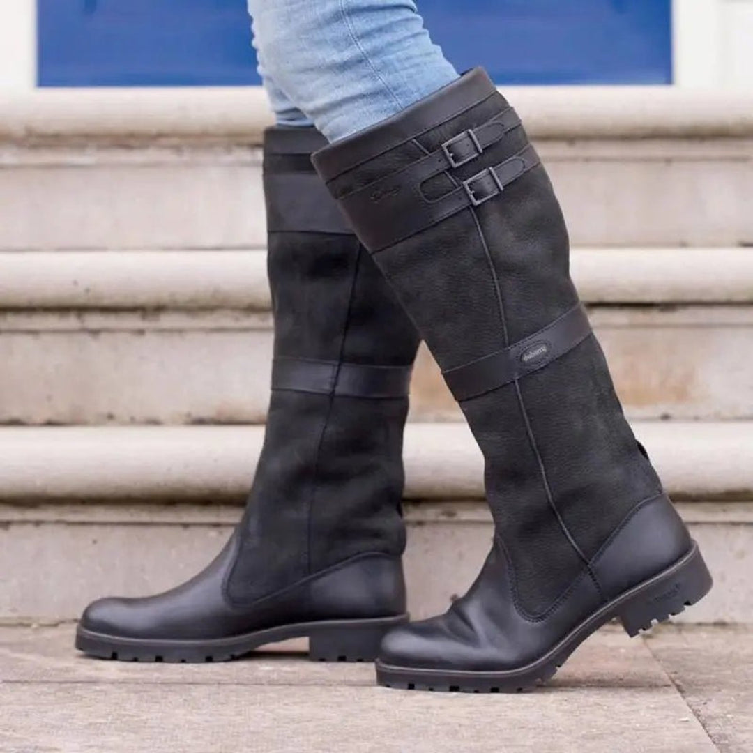 Ava | Women's Waterproof Buckle-Strap Knee-High Leather Boots