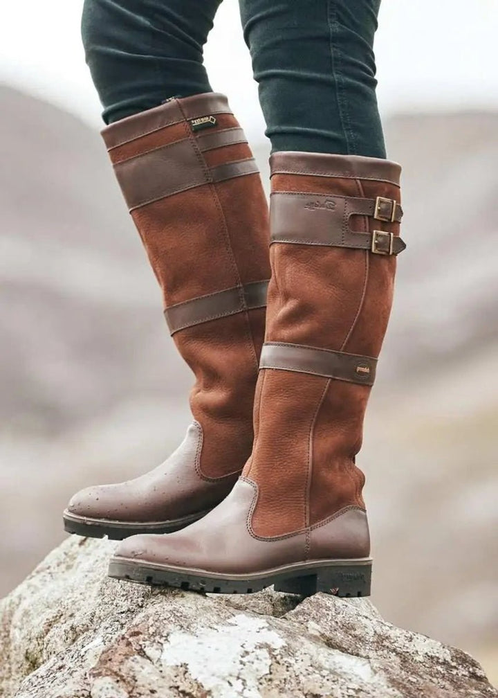 Ava | Women's Waterproof Buckle-Strap Knee-High Leather Boots