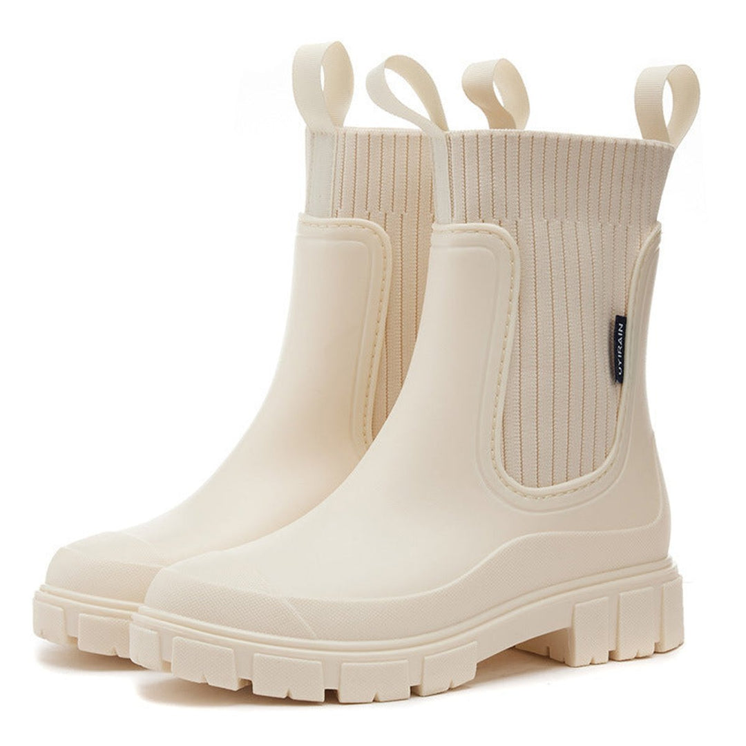 Sophie | Women's Waterproof Chelsea Boots Knit-Collar Rubber Wellingtons