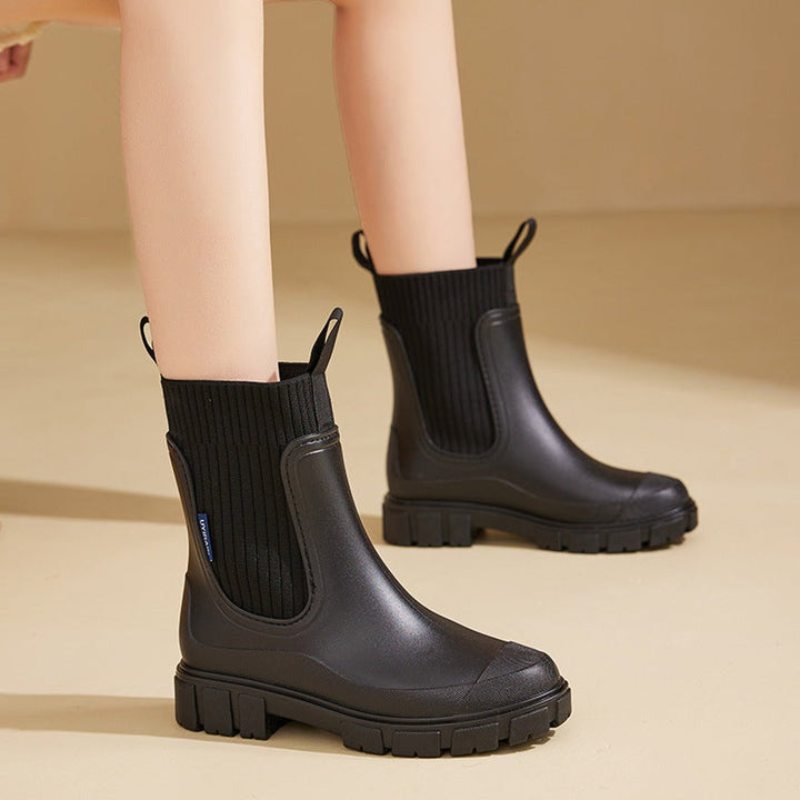 Sophie | Women's Waterproof Chelsea Boots Knit-Collar Rubber Wellingtons