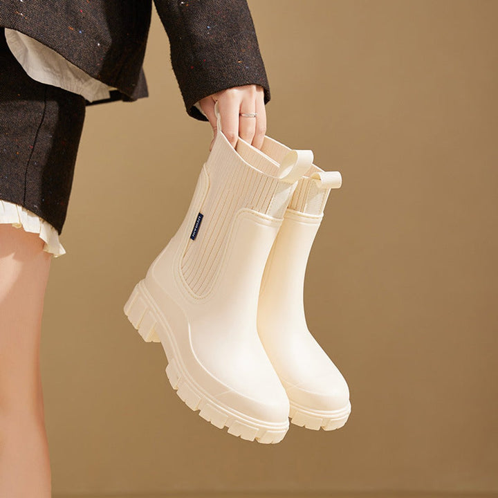 Sophie | Women's Waterproof Chelsea Boots Knit-Collar Rubber Wellingtons