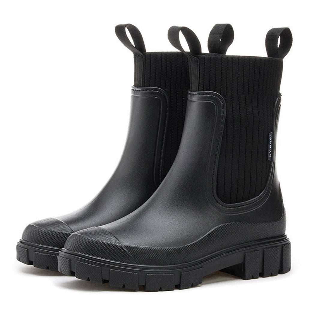 Sophie | Women's Waterproof Chelsea Boots Knit-Collar Rubber Wellingtons