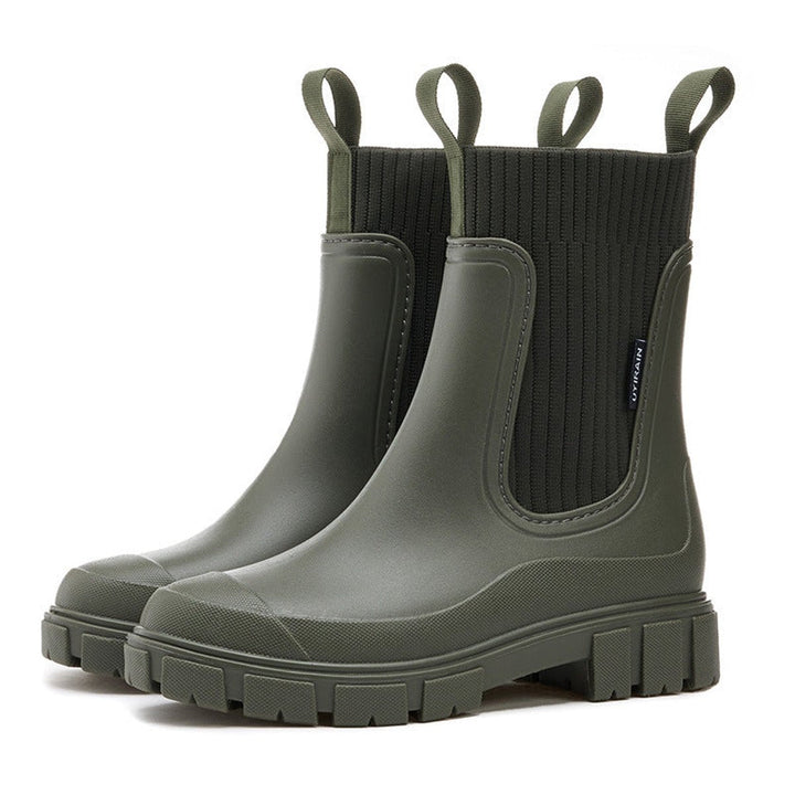Sophie | Women's Waterproof Chelsea Boots Knit-Collar Rubber Wellingtons