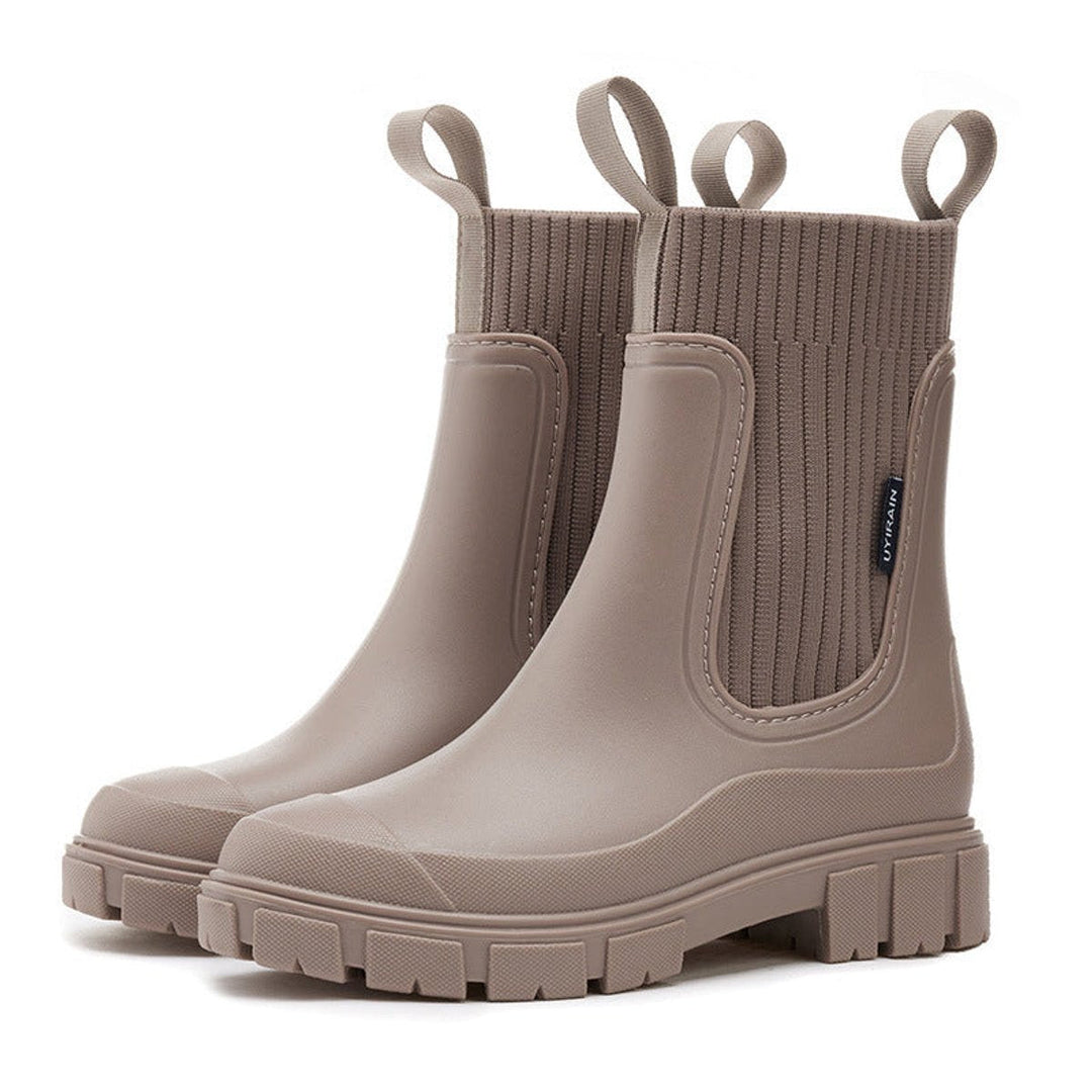 Sophie | Women's Waterproof Chelsea Boots Knit-Collar Rubber Wellingtons