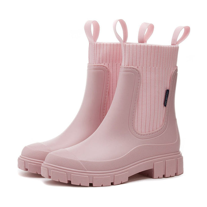 Sophie | Women's Waterproof Chelsea Boots Knit-Collar Rubber Wellingtons