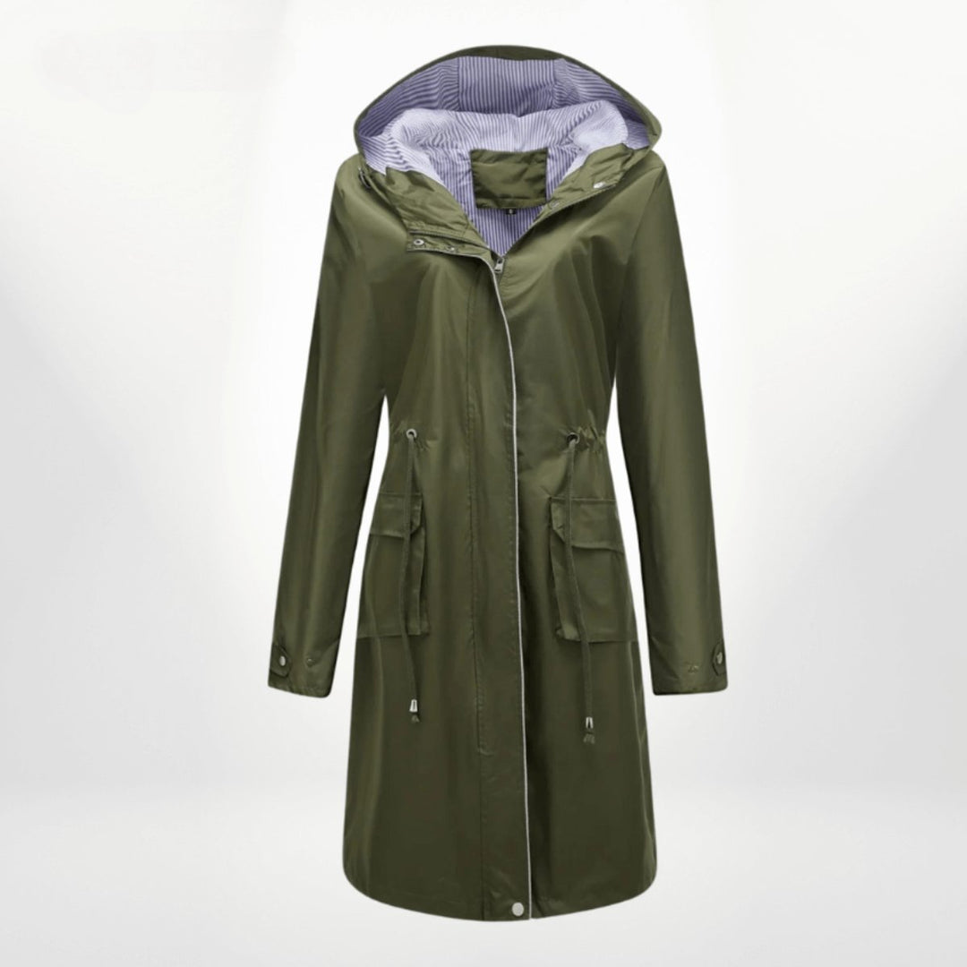 Aria | Women's Waterproof Hooded Midi Trench Coat Adjustable Waist