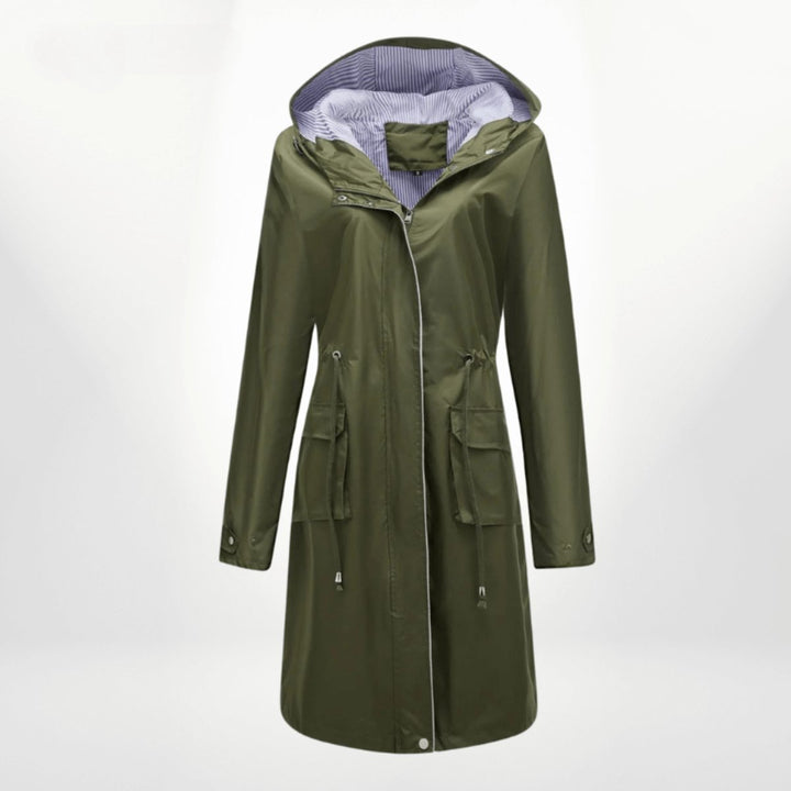 Aria | Women's Waterproof Hooded Midi Trench Coat Adjustable Waist