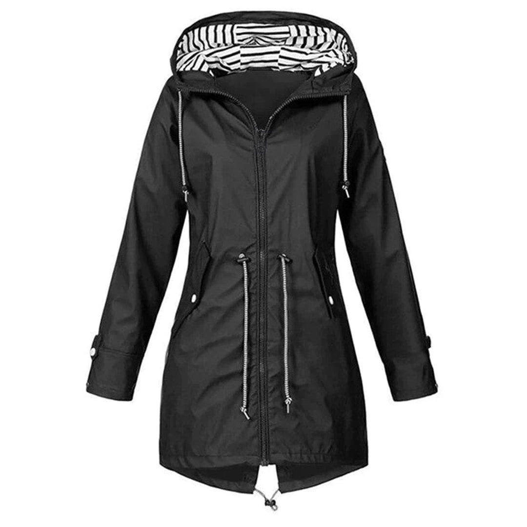 Lily | Womens Waterproof Hooded Trench Coat Drawstring Rain Jacket