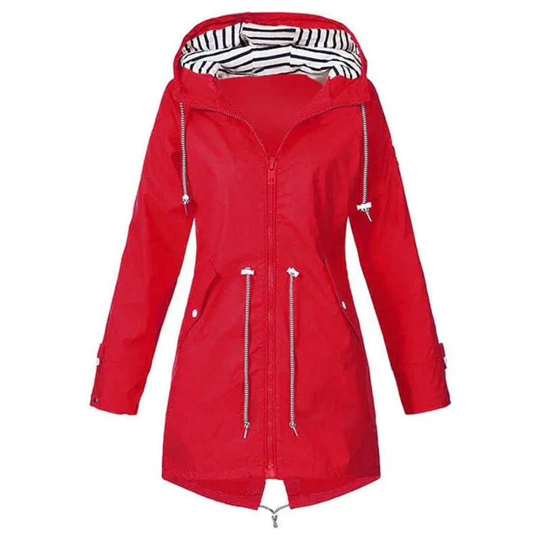 Lily | Womens Waterproof Hooded Trench Coat Drawstring Rain Jacket