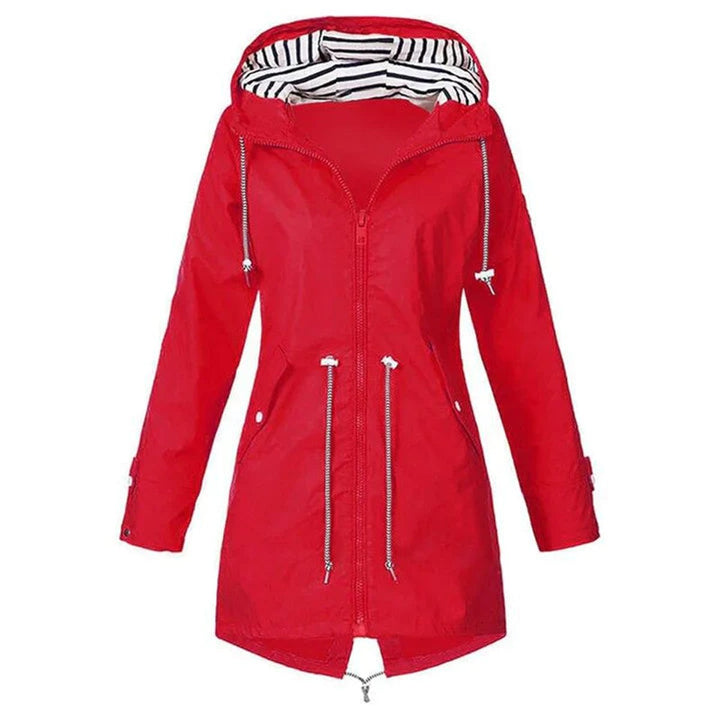 Lily | Womens Waterproof Hooded Trench Coat Drawstring Rain Jacket