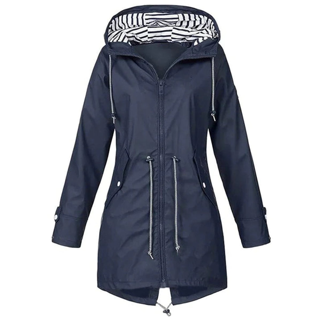 Lily | Womens Waterproof Hooded Trench Coat Drawstring Rain Jacket