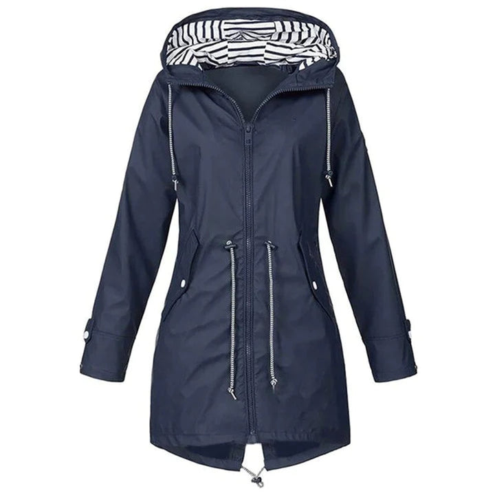 Lily | Womens Waterproof Hooded Trench Coat Drawstring Rain Jacket