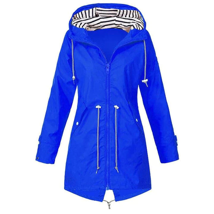 Lily | Womens Waterproof Hooded Trench Coat Drawstring Rain Jacket