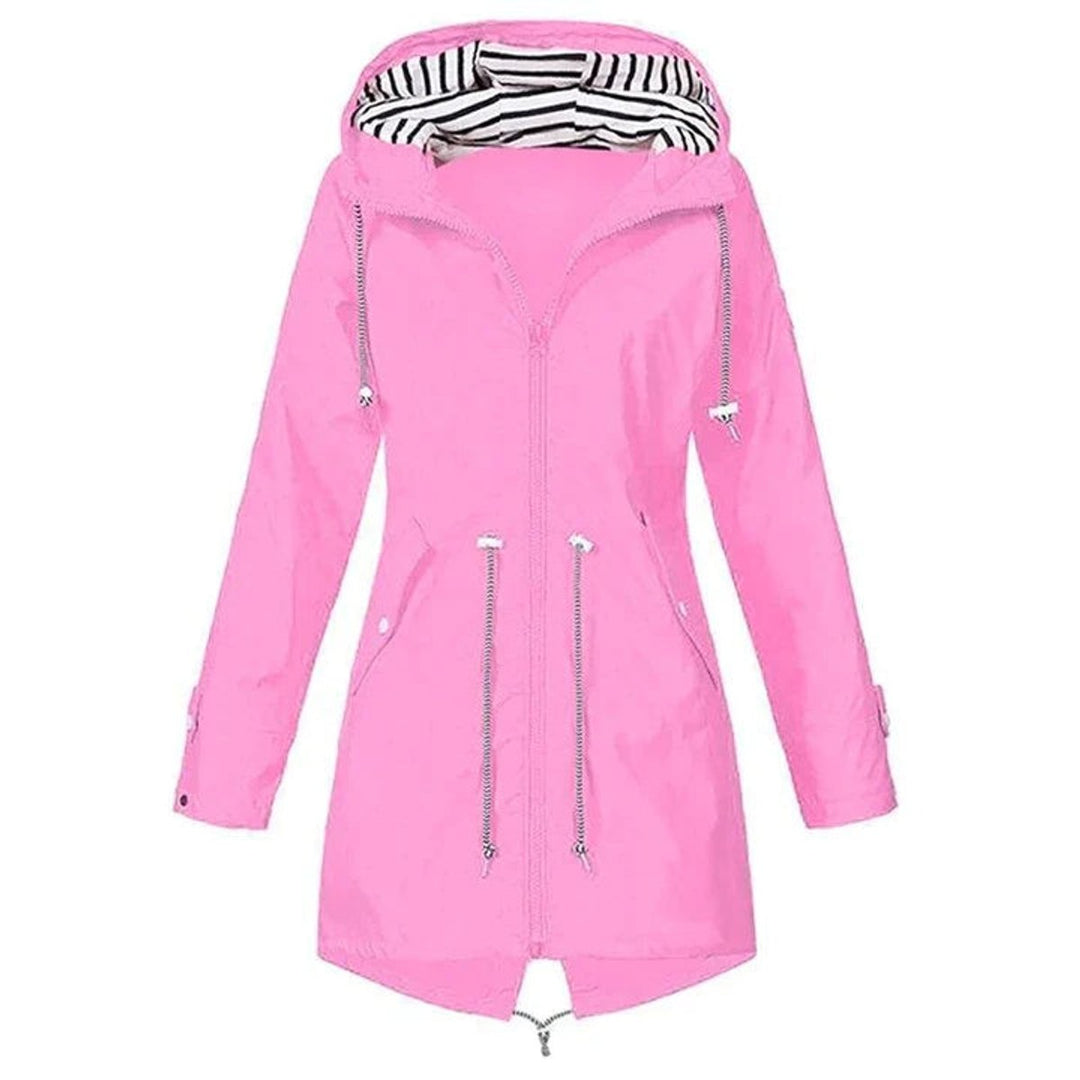 Lily | Womens Waterproof Hooded Trench Coat Drawstring Rain Jacket