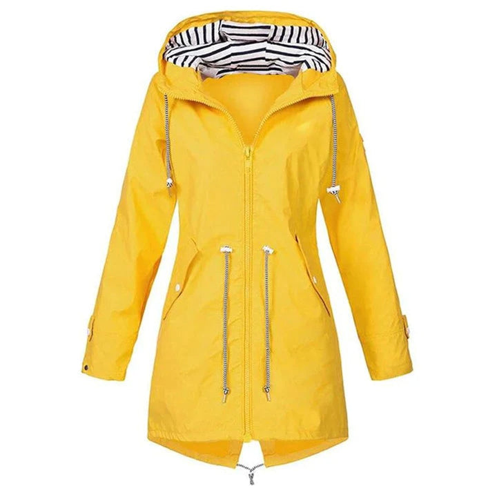 Lily | Womens Waterproof Hooded Trench Coat Drawstring Rain Jacket